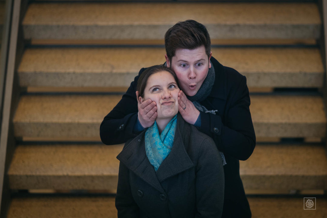 Silly Engagement Photos at the Hannover Hauptbahnhof 