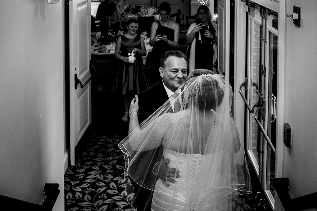 First look with bride’s dad at the Mount Vernon Country Club wedding in Alexandria Virginia photographed by Potok's World Photography based in Washington DC