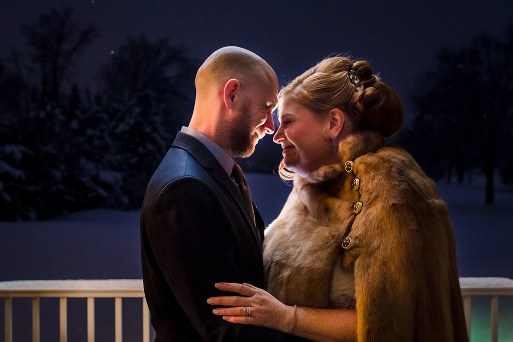 Bride and groom snow portrait at the Mount Vernon Country Club wedding in Alexandria Virginia photographed by Potok's World Photography based in Washington DC