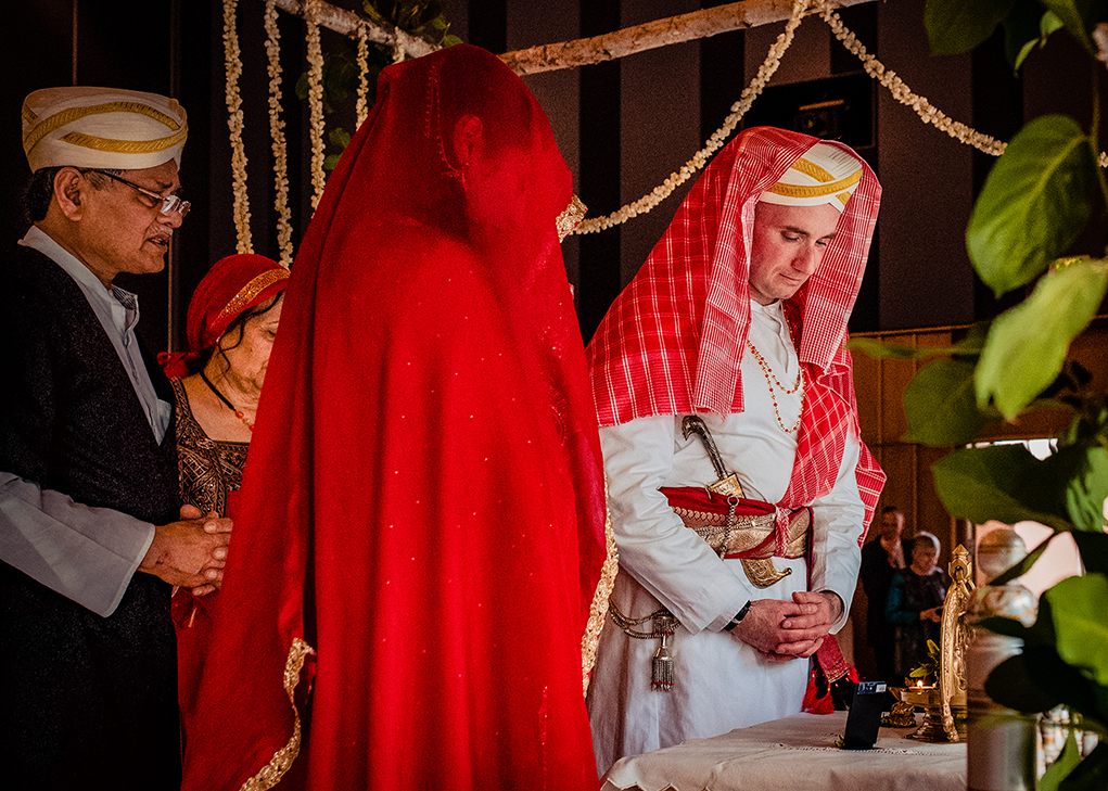 Multicultural Indian Coorg wedding ceremony at the Silver Springs Civic Center in Maryland photographed by DC wedding and engagement photographers of Potok's World Photography