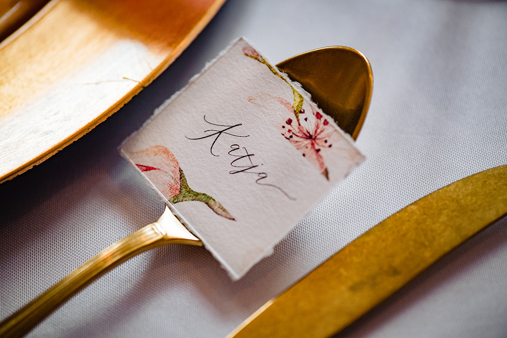 Cherry Blossom place cards for weddings by DC Wedding Photographers of Potok's World Photography