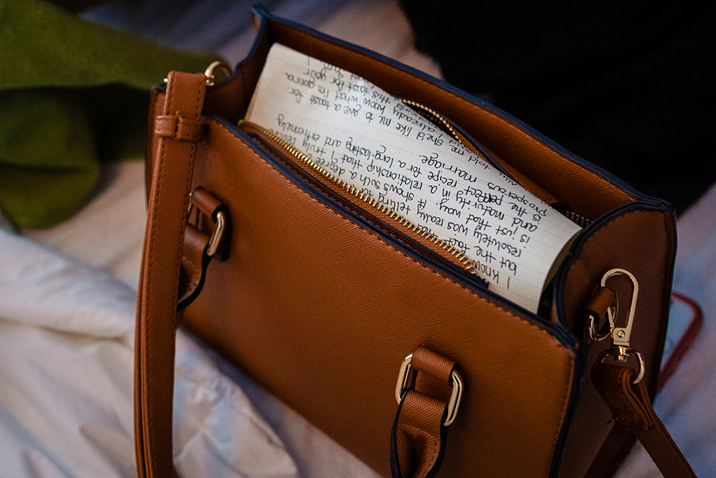 Wedding vows in bridal purse before their City Club of Washington wedding by Anji and Pete Martin, DC wedding photographers Potok's World Photography