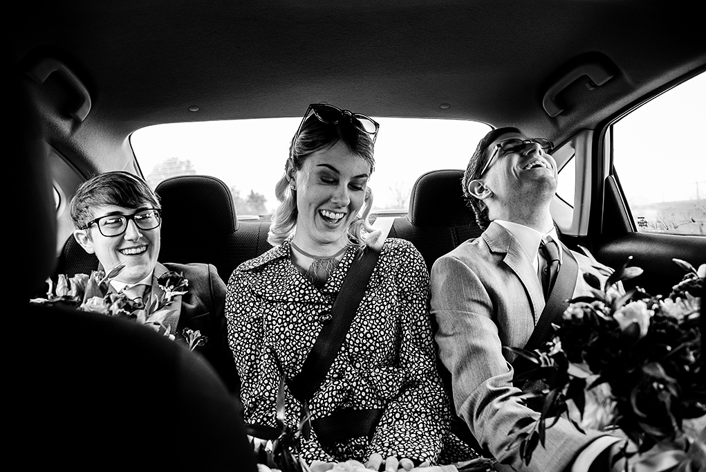 Bride and friends on the way to first look before City Club of Washington wedding by DC wedding photographers Potok's World Photography