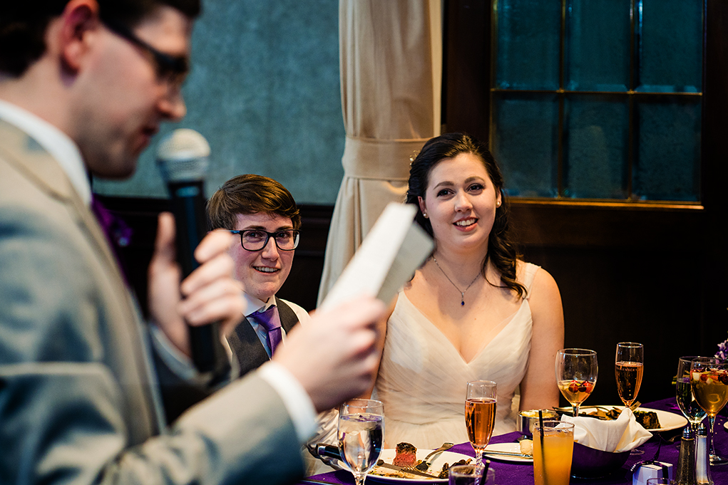 Speech by brother of the bride at City Club of Washington reception by DC wedding photographers Anji and Pete Martin of Potok's World Photography