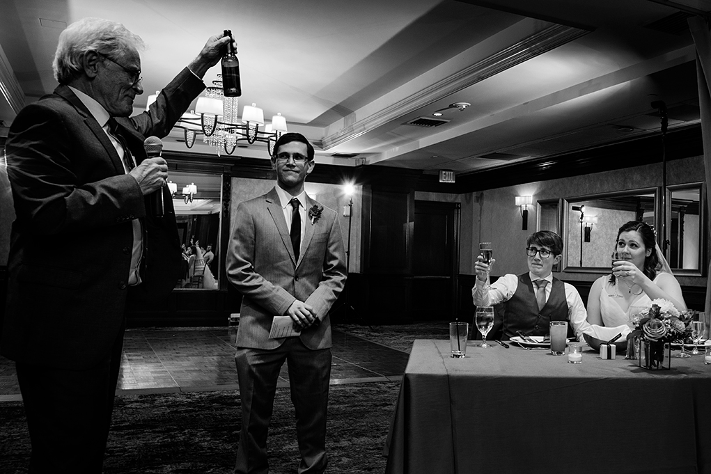 Toast in remembrance of absent grandparents at City Club of Washington reception by DC wedding photographers Anji and Pete Martin of Potok's World Photography 