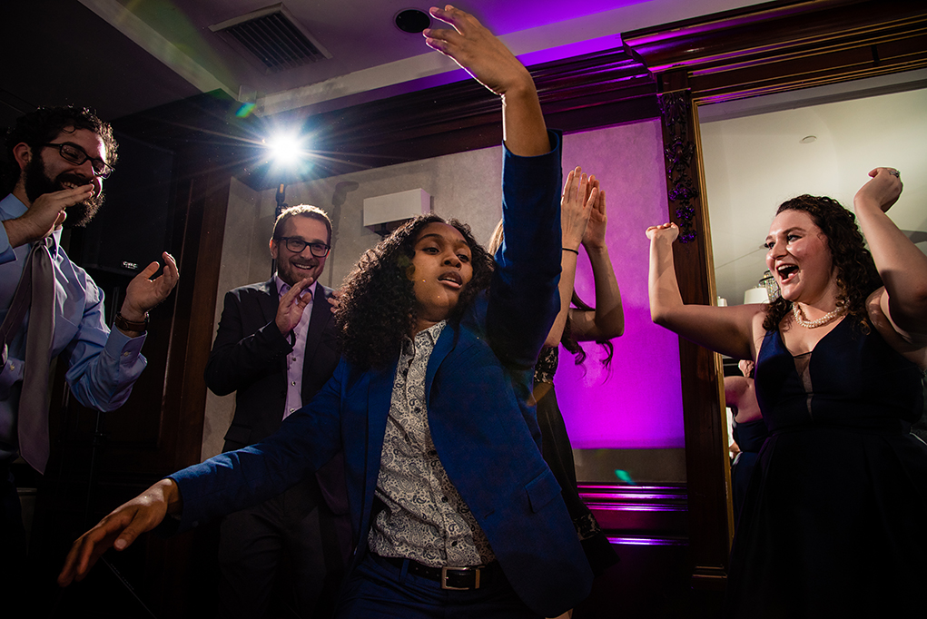 Fun same-sex wedding dancing at City Club of Washington reception by DC wedding photographers Anji and Pete Martin of Potok's World Photography 