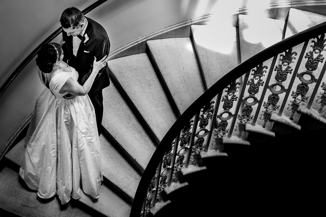 First look on grand stairs at the Kimpton Hotel Monaco in Washington DC by Potok's World Photography