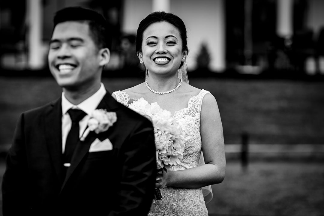First Look Wedding Pros and Cons. First look at the Chantilly National Country Club in Virginia by DC wedding photographers Potok's World Photography