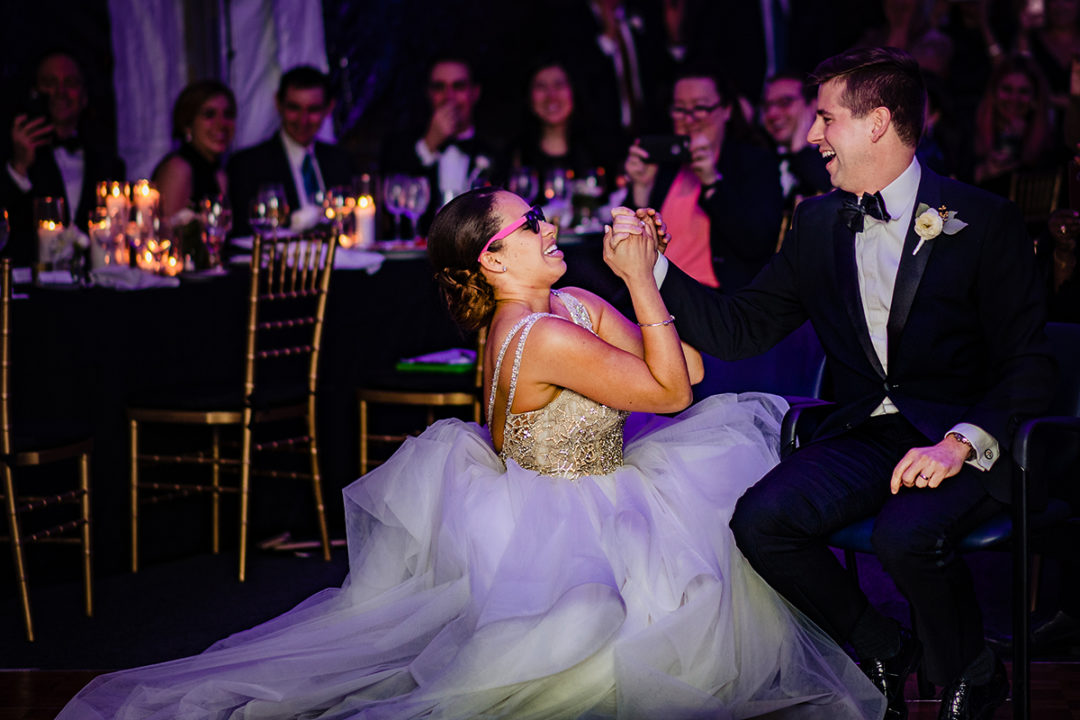 Wedding day timeline: Special dance by bride for groom during wedding reception at 101 Constitution by DC wedding photographer Potok's World Photography