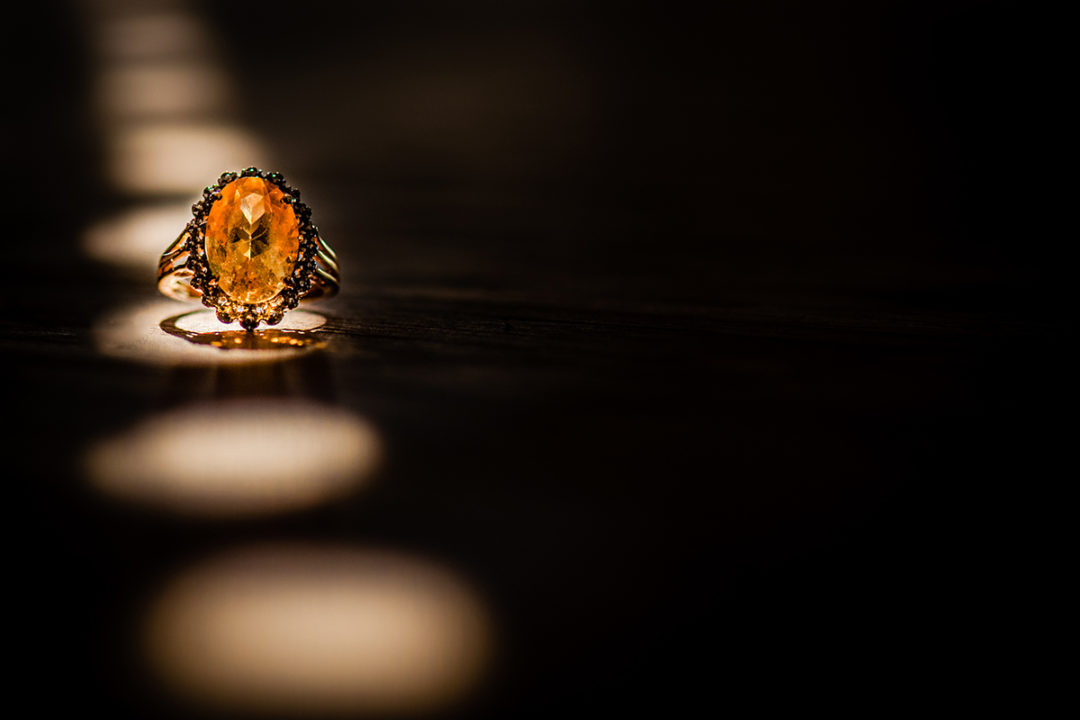 Yellow sapphire bridal engagement ring detail by DC wedding photographers of Potok's World Photography