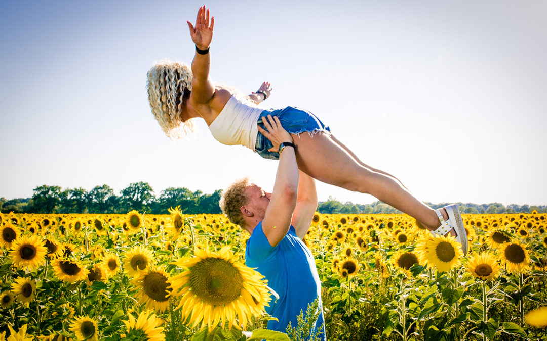 Sunflower Field Engagement Photos