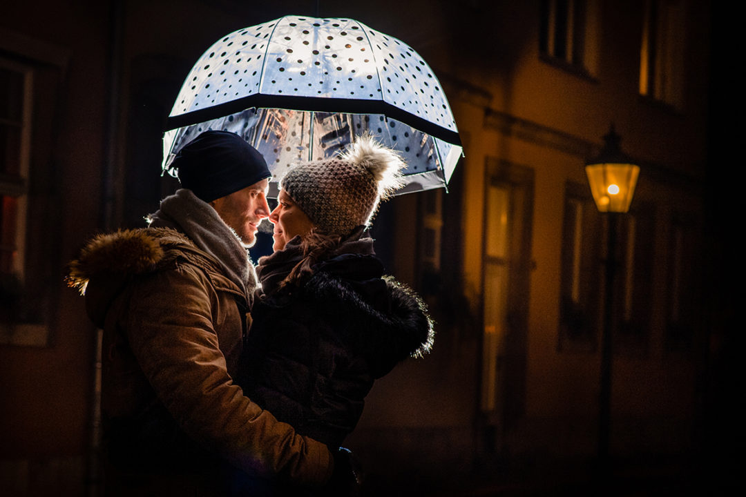 Tips for planning a winter engagement photoshoot at night in the rain by DC wedding photographers Potok's World Photography