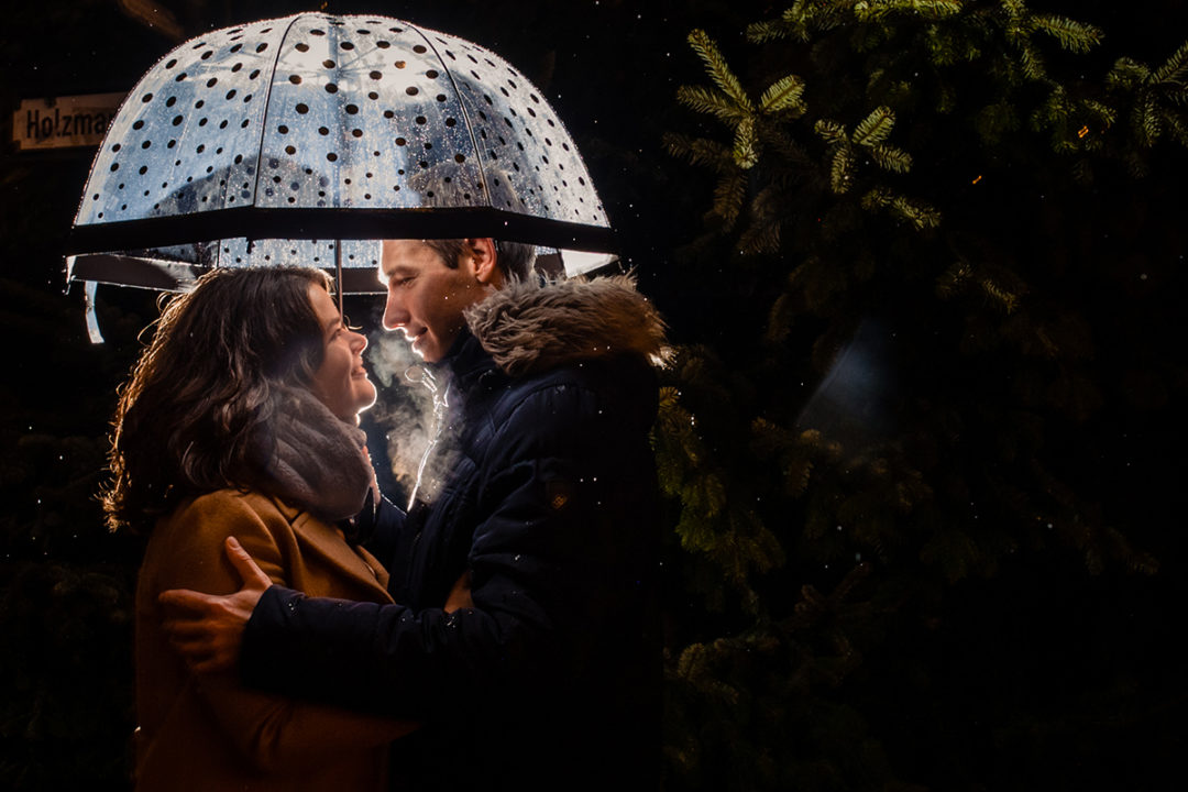Tips for planning a winter engagement photoshoot at night in the rain by DC wedding photographers Potok's World Photography