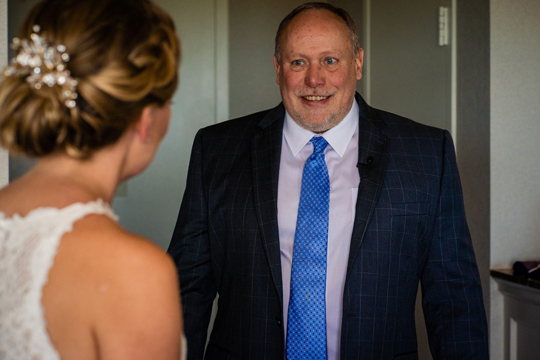 First lookFirst look with dad at Landsdowne Spa and Resort in Leesburg before Vanish Brewery wedding by DC wedding photographer Anji Martin of Potok's World Photography