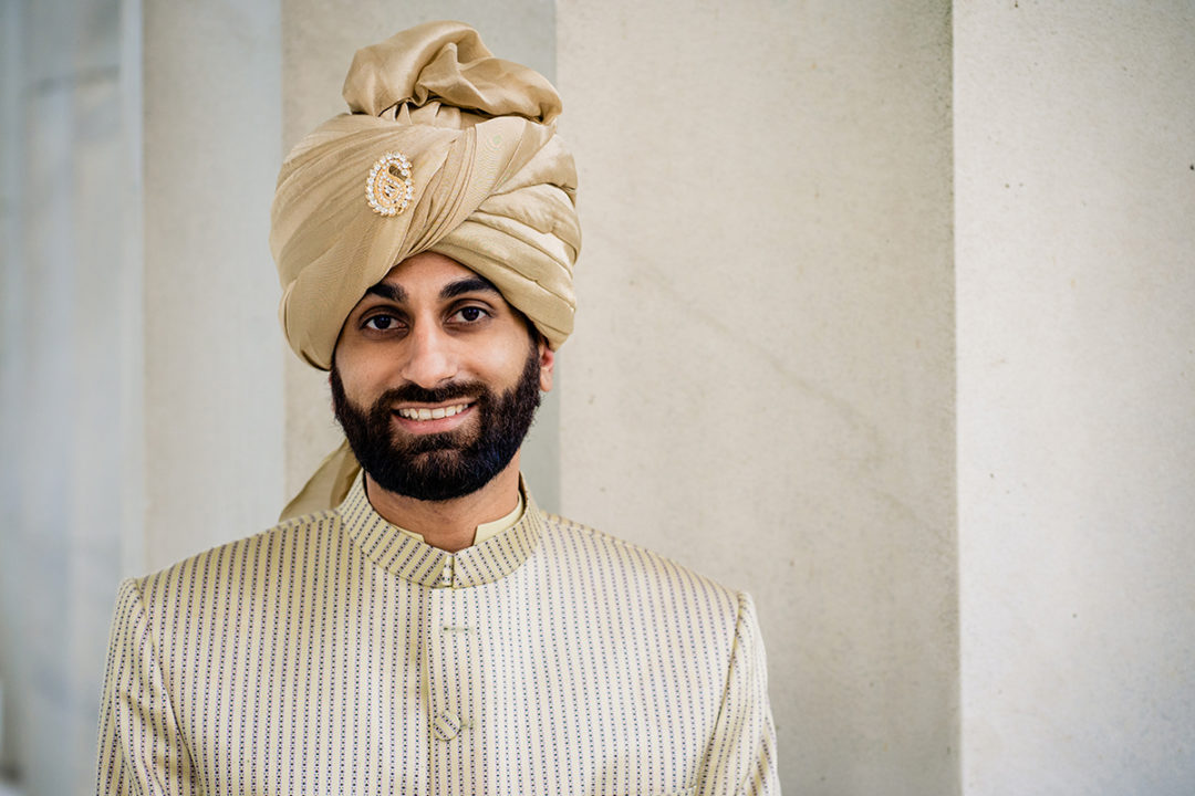 Traditional south-asian groom portrait at the Lincoln Memorial by DC wedding photographer Potok's World Photography