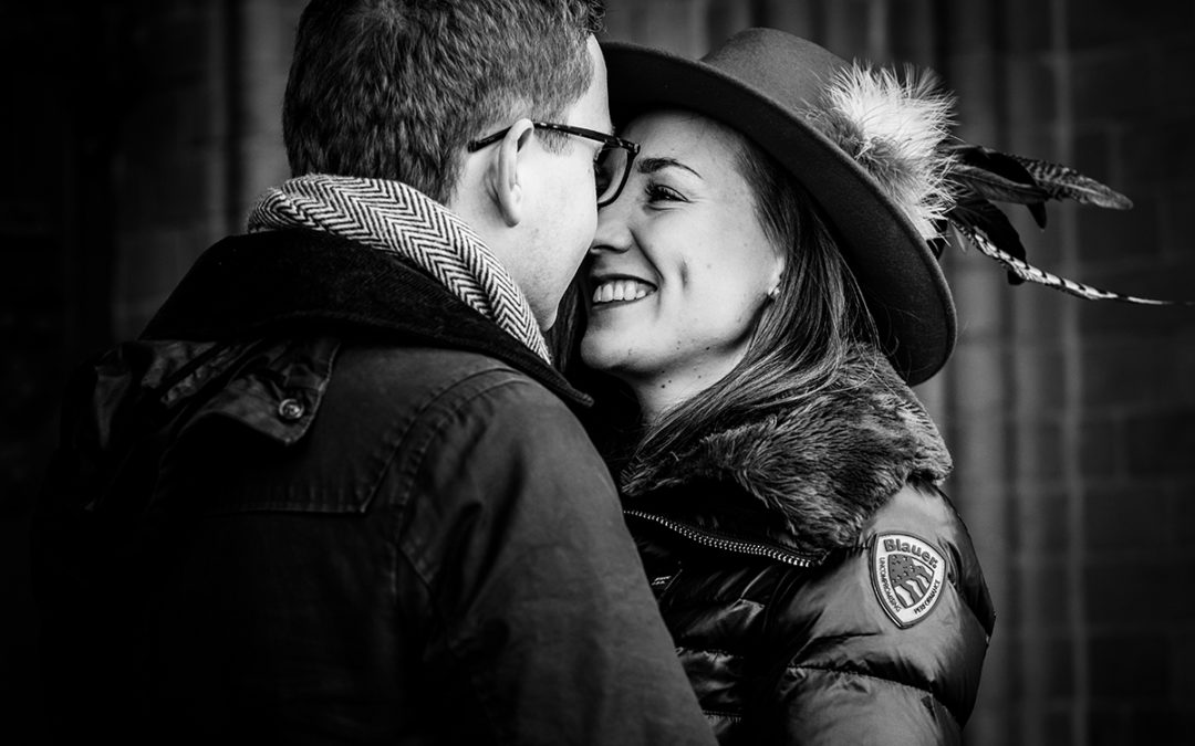 Winter engagement session with hat accessory by DC wedding photographers of Potok's World Photography