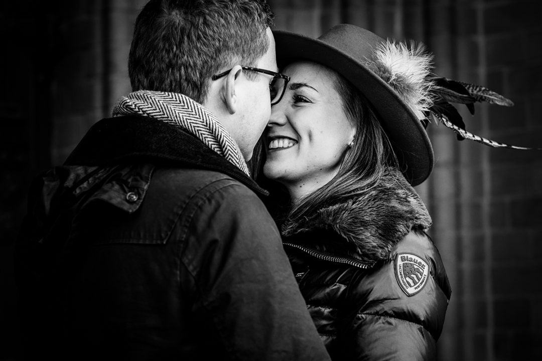 Winter engagement session with hat accessory by DC wedding photographers of Potok's World Photography