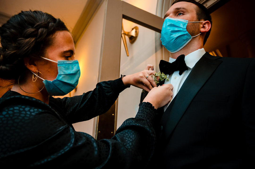 Micro wedding at Capitol Hill with groom in mask by DC wedding photographers of Potok's World Photography