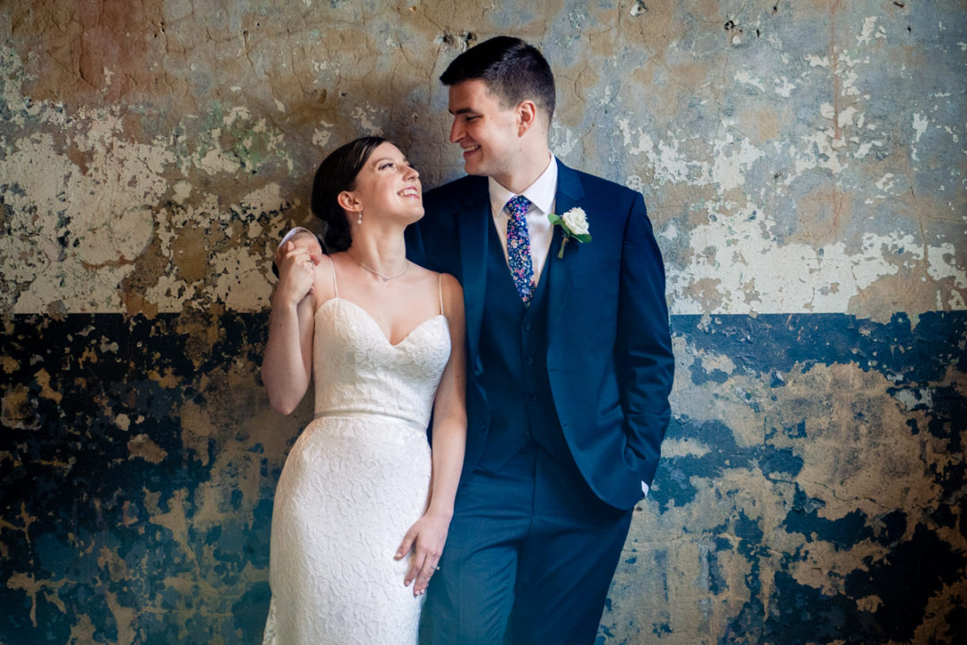 Bride and groom portrait at the Winslow in Baltimore by DC wedding photographers of Potok's World Photography