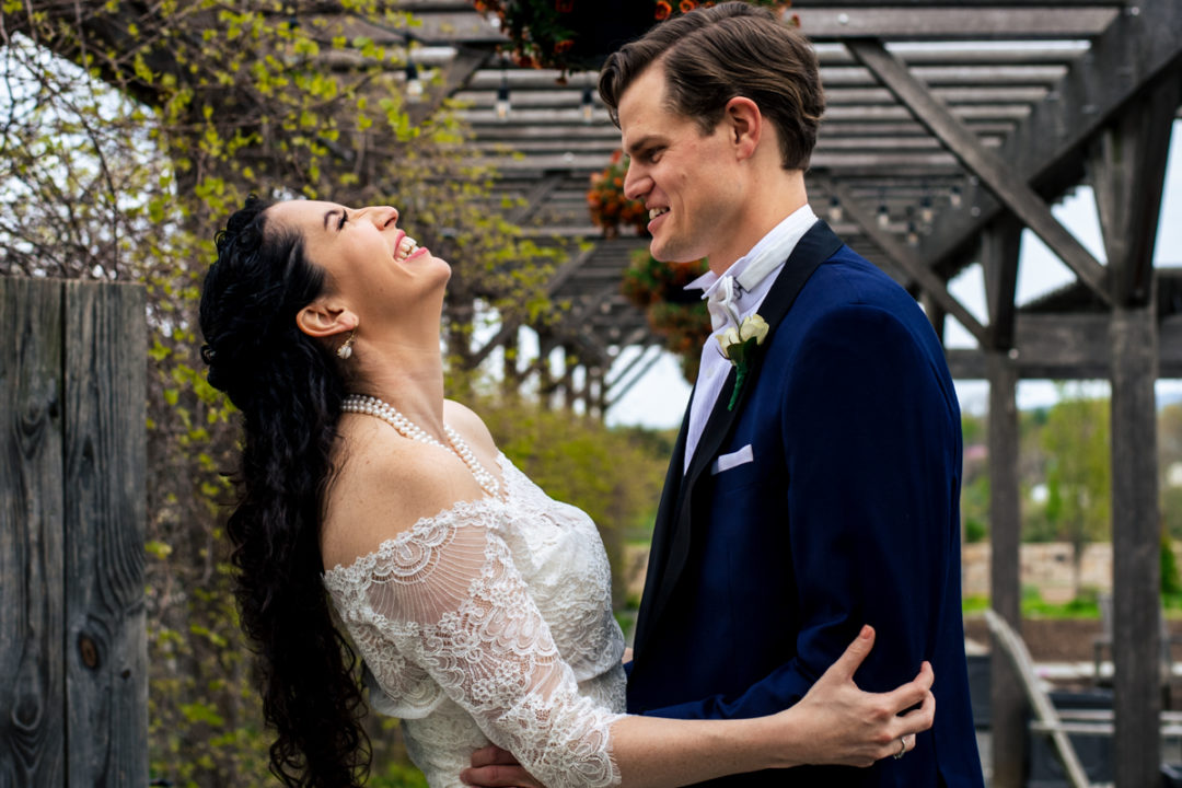 Bride and groom portrait at the culinary garden at Salamander Resort in Middleburg Virginia by DC wedding photographer of Potok's World Photography