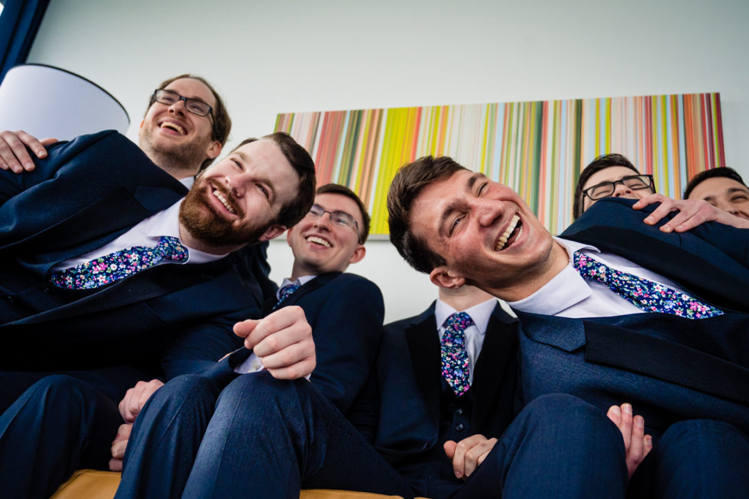 Groom and groomsmen portrait at Canopy by Hilton Baltimore Harbor Point by DC wedding photographers of Potok's World Photography