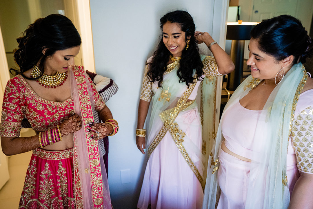 Indian bride getting ready before wedding ceremony at the Winery at Bull Run Virginia by Potok's World Photography