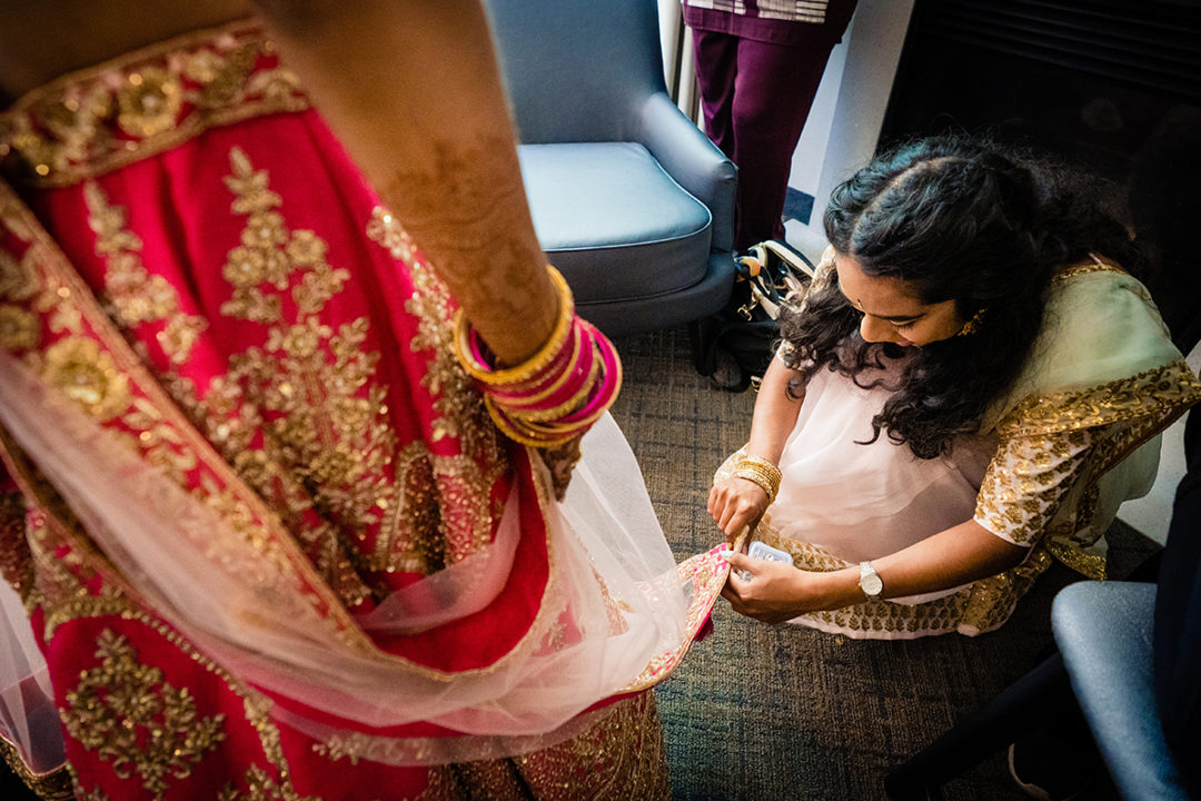 Indian bride getting ready before wedding ceremony at the Winery at Bull Run Virginia by Potok's World Photography