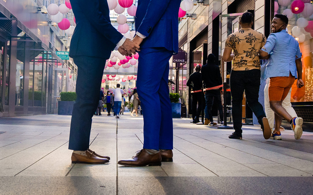 Groom and groom portrait at the City Center in DC before wedding ceremony at the Conrad hotel by Potok's World Photography