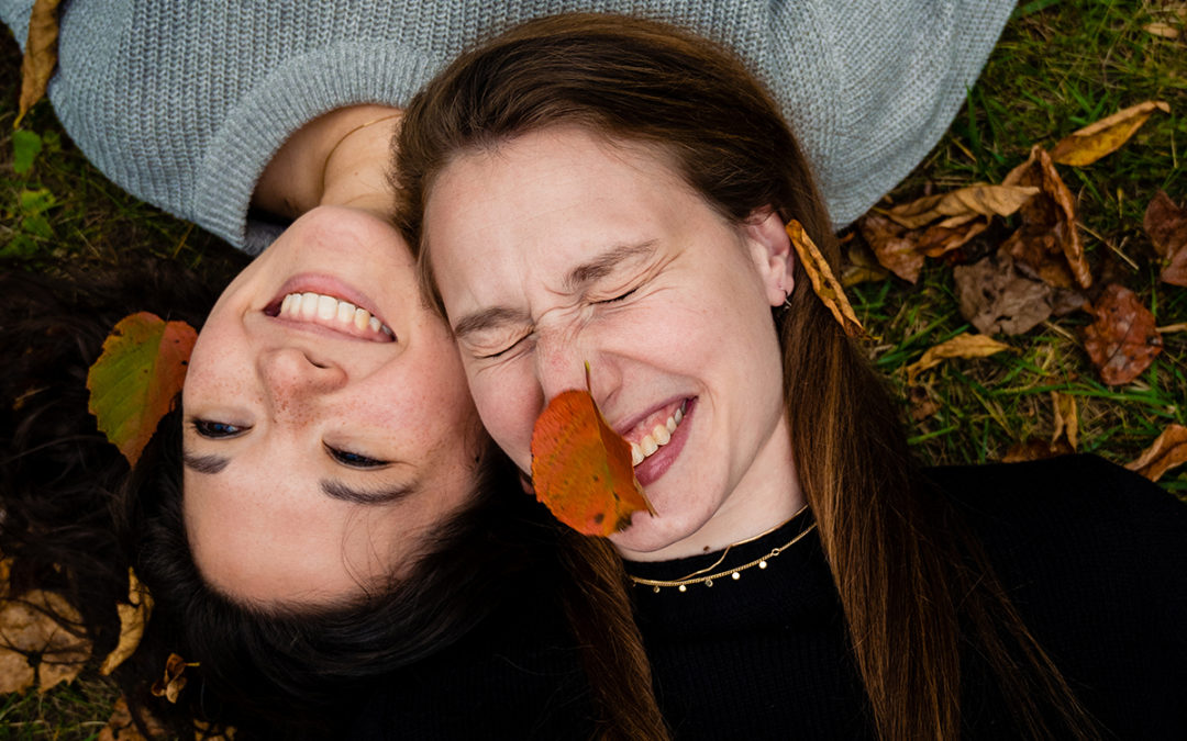 Fall color engagement session of two future brides at Brookstone Gardens in Virginia by Potok's World Photography