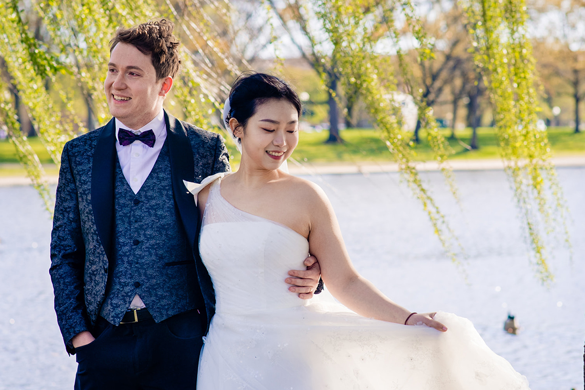 Bride and groom wedding portrait at the Constitution Garden in Washington DC by Potok's World Photography