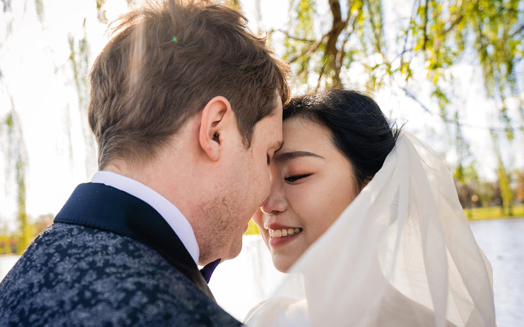 Bride and groom wedding portrait at the Constitution Garden in Washington DC by Potok's World Photography