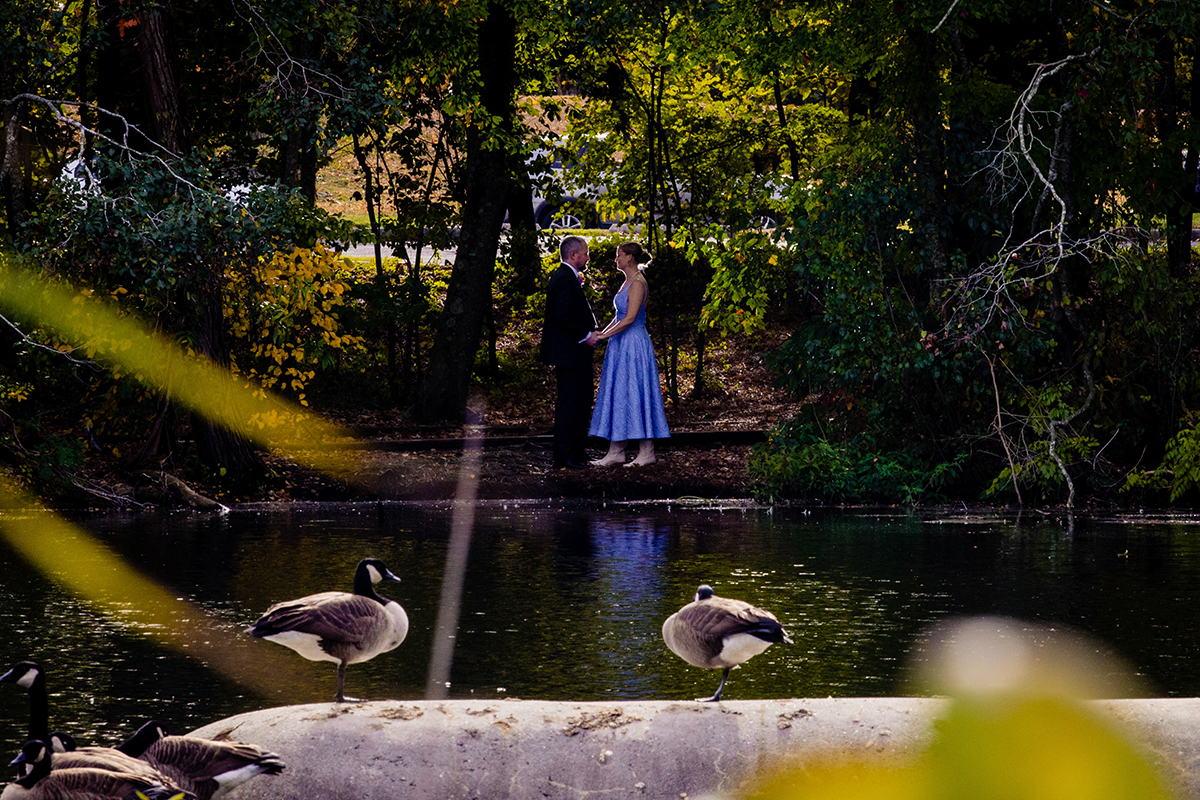 Bride and groom portraits at the Ward Museum of Wildfowl Art in Maryland before ceremony by Washington DC wedding photographers of Potok's World Photography