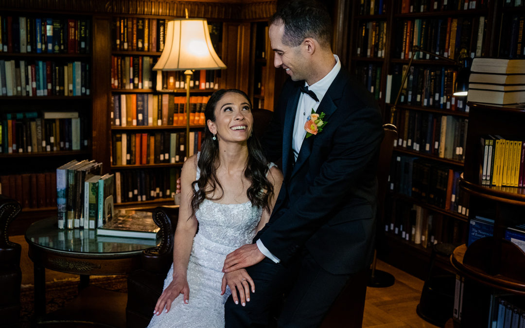 Bride and groom pre wedding ceremony couple's portraits inside the Cosmos Club in Washington DC