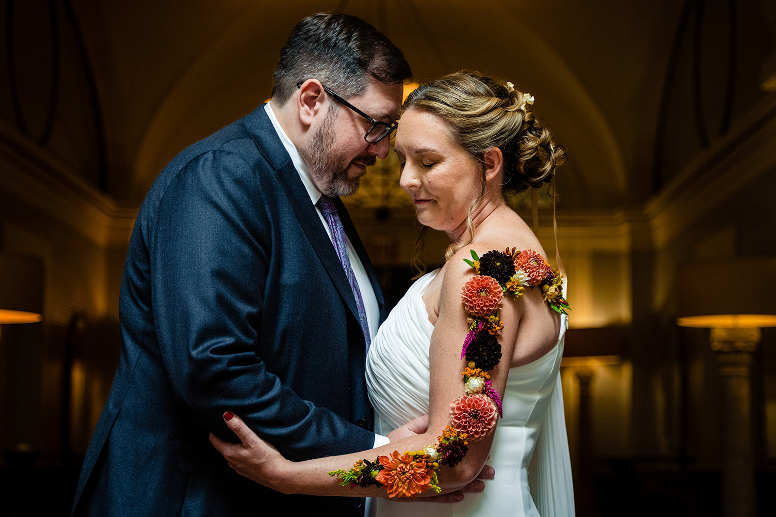 Bride and groom couple's portraits before the ceremony at the Kimpton Hotel Monaco in the Nation's Capital by DC wedding photographers of Potok's World Photography