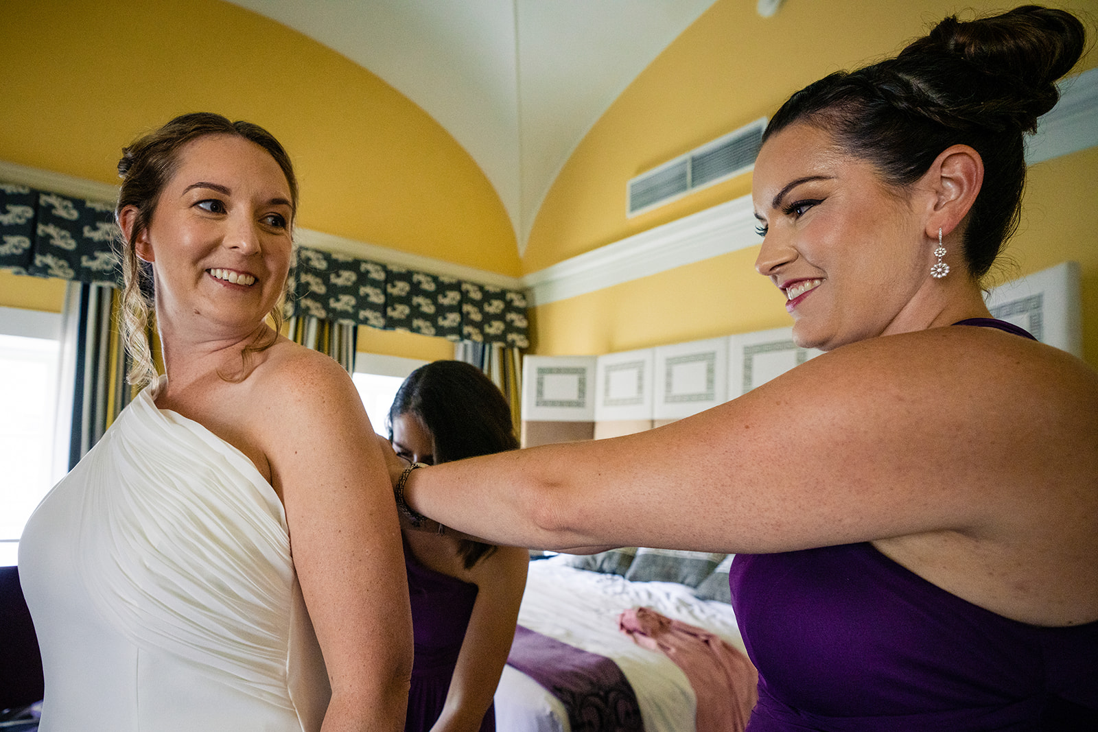 Bride getting ready with her bridal party at Hotel Monaco in Washington DC before her wedding ceremony by Potok's World Photography