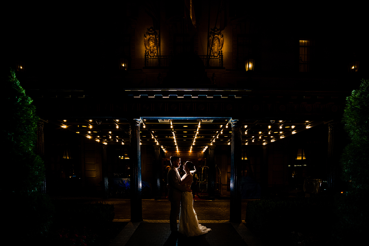 Night portrait of the bride and groom at the St. Regis in Washington DC by Potok's World Photography