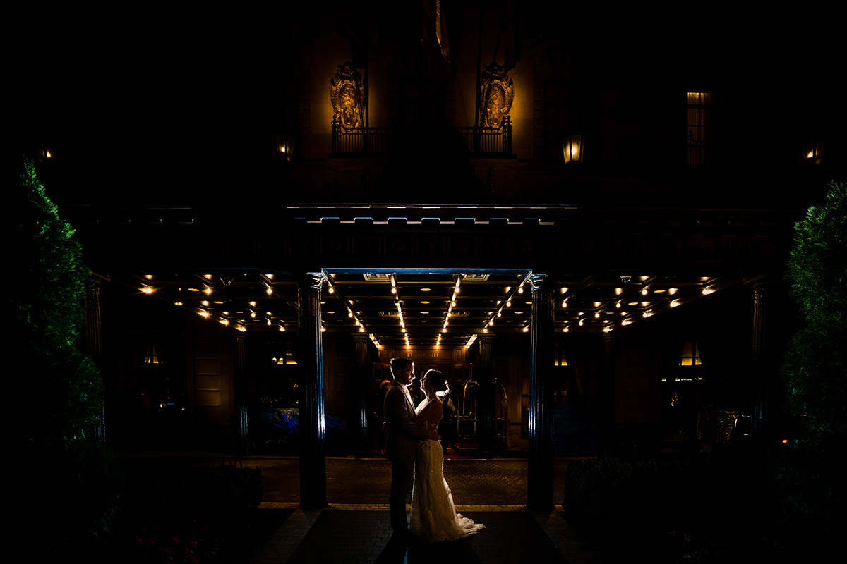 Night portrait of the bride and groom at the St. Regis in Washington DC by Potok's World Photography