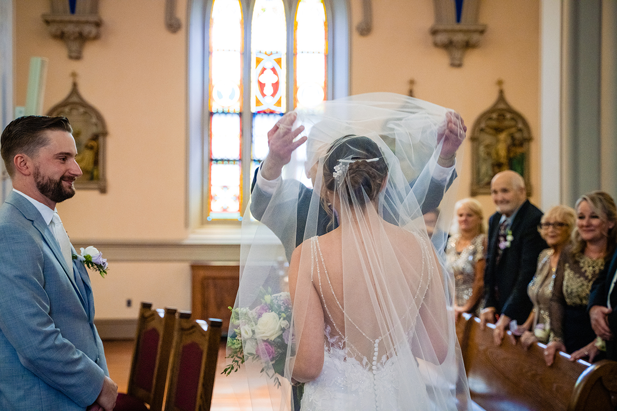 St. Josephs on Capitol Hill wedding ceremony father and bride walking down the aisle by Potok's World Photography