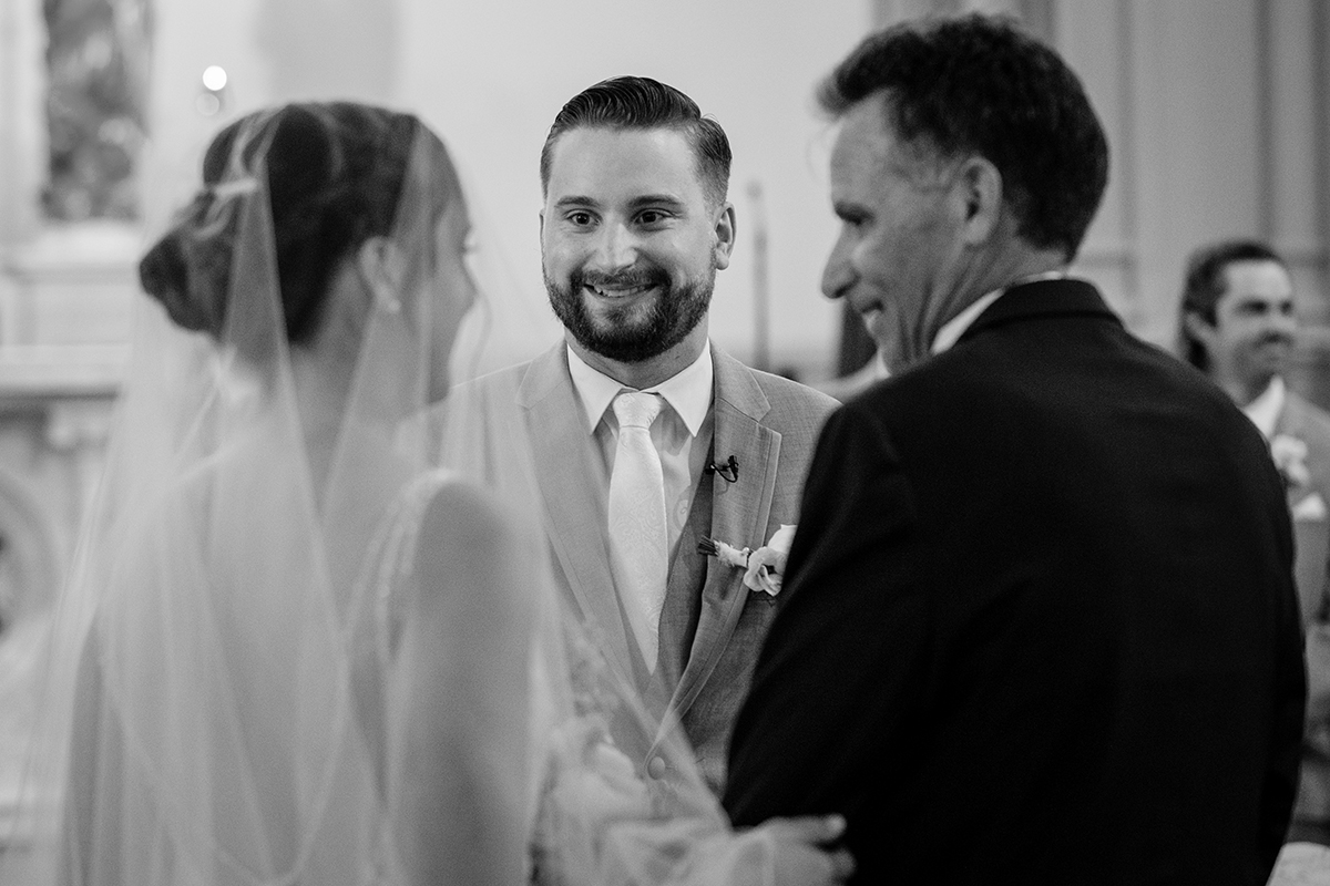 St. Josephs on Capitol Hill wedding ceremony father and bride walking down the aisle by Potok's World Photography