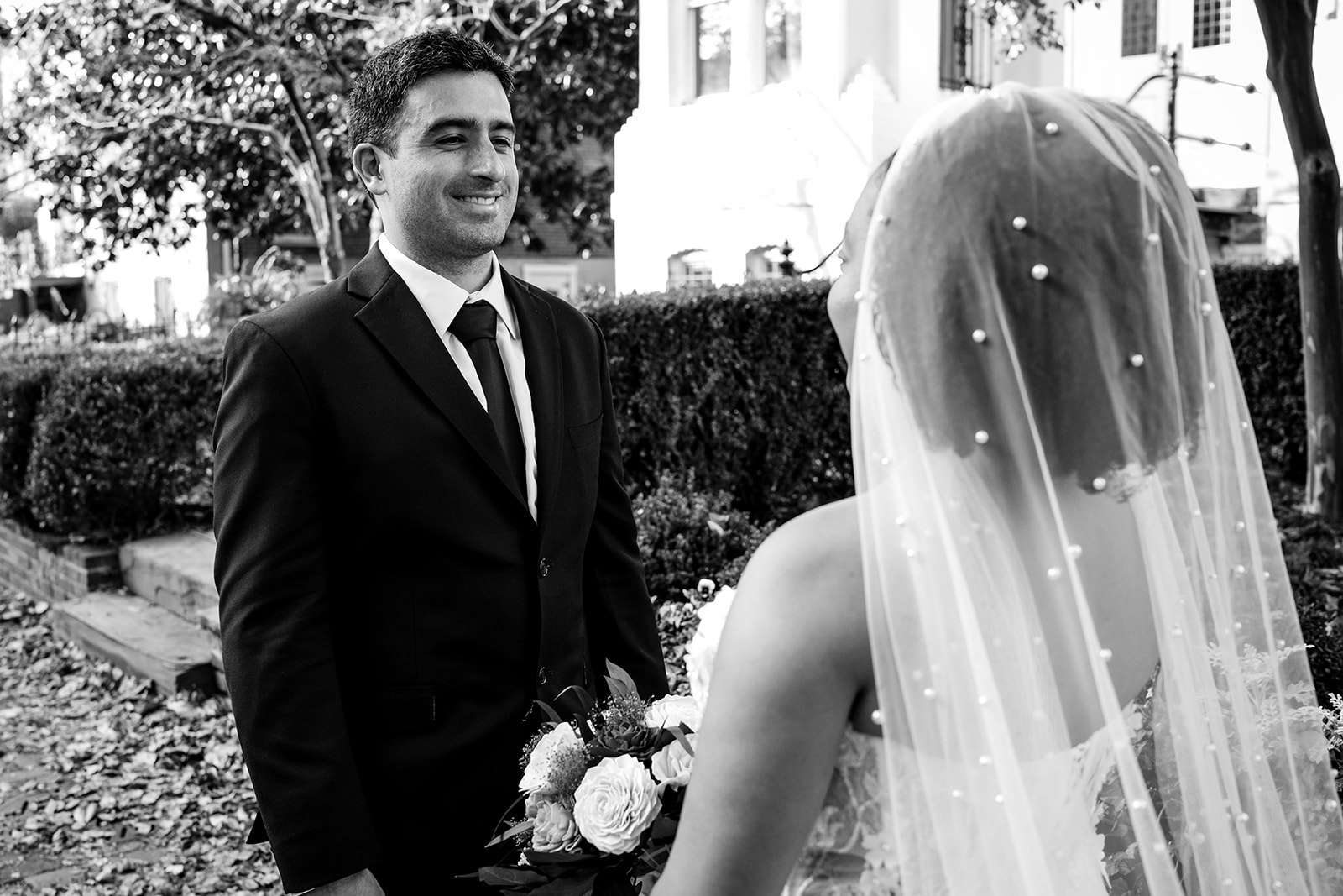 First look in Georgetown before Fathom Gallery wedding ceremony in Washington DC by Potok's World Photography
